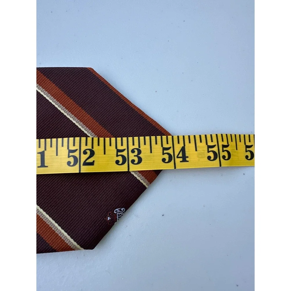 Wembley Mens Vintage Striped Crest Necktie Brown Orange‎ Wide Silk Blend Tie